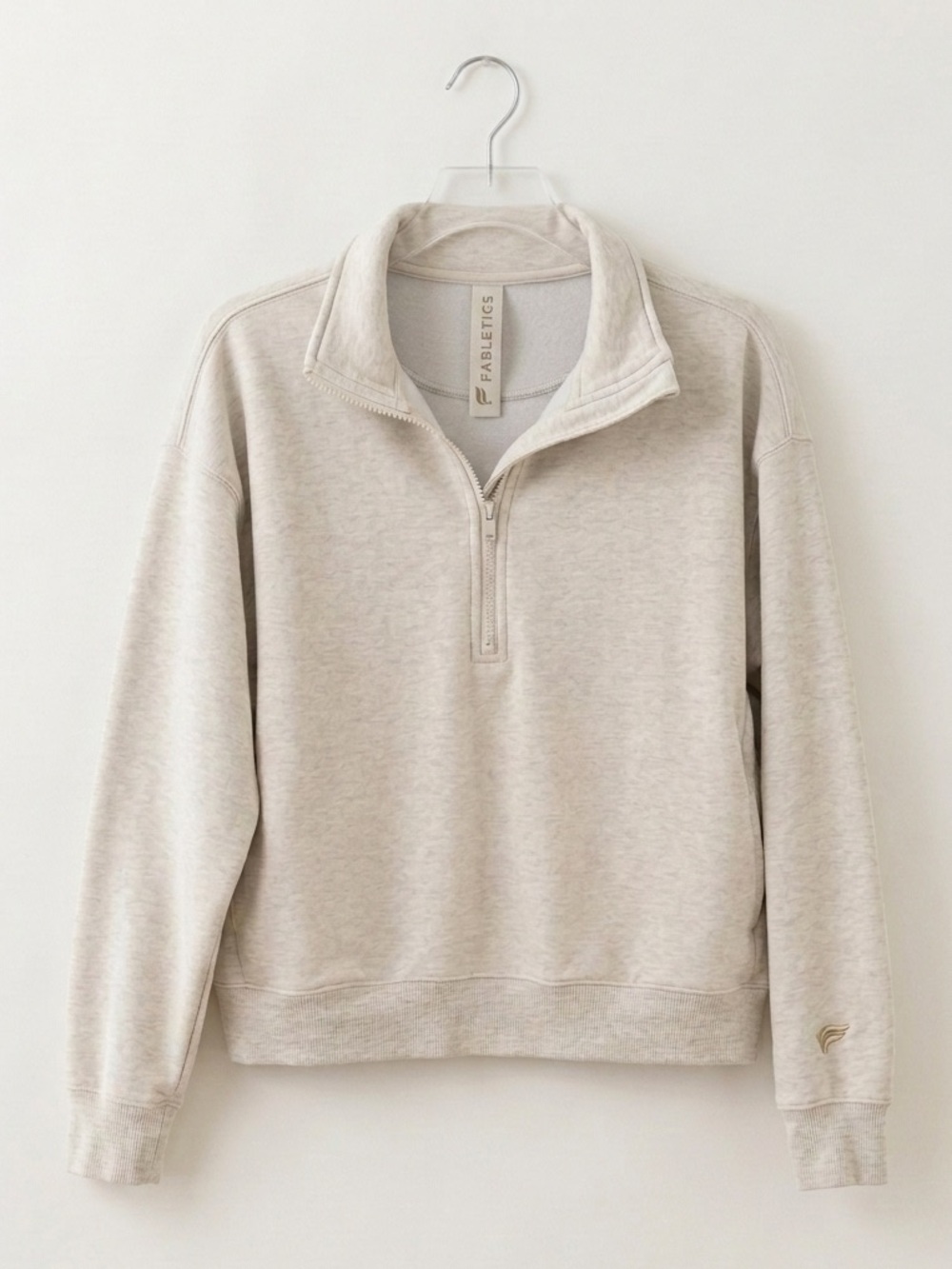 Fabletics Women’s Heather Oatmeal Half-Zip Pullover with Pockets - Size Small